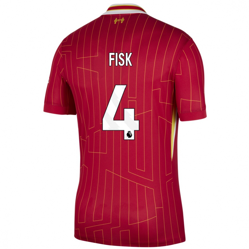 Niño Fútbol Camiseta Grace Fisk #4 Rojo Amarillo Blanco 1ª Equipación 2024/25