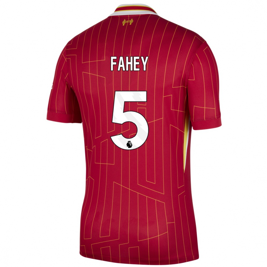 Niño Fútbol Camiseta Niamh Fahey #5 Rojo Amarillo Blanco 1ª Equipación 2024/25