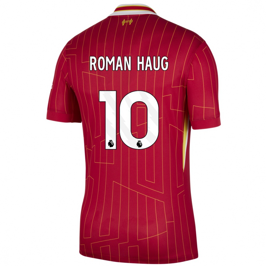 Niño Fútbol Camiseta Sophie Román Haug #10 Rojo Amarillo Blanco 1ª Equipación 2024/25