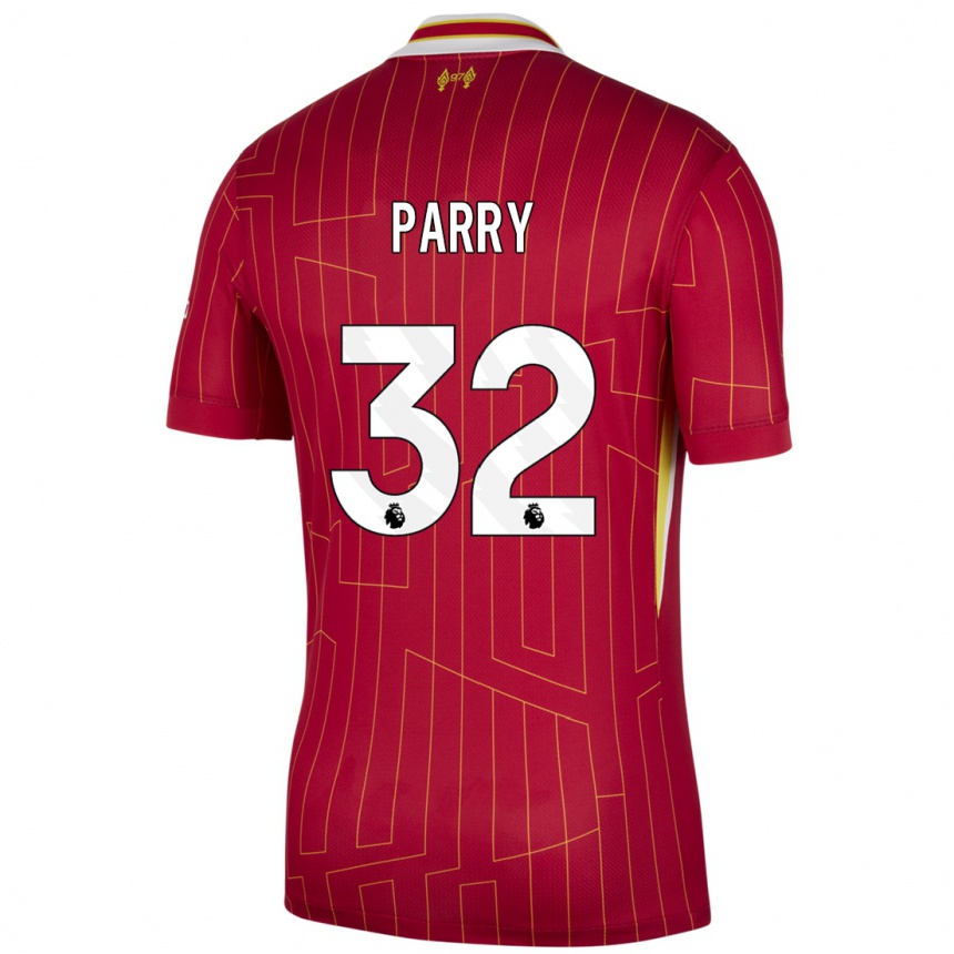 Niño Fútbol Camiseta Lucy Parry #32 Rojo Amarillo Blanco 1ª Equipación 2024/25