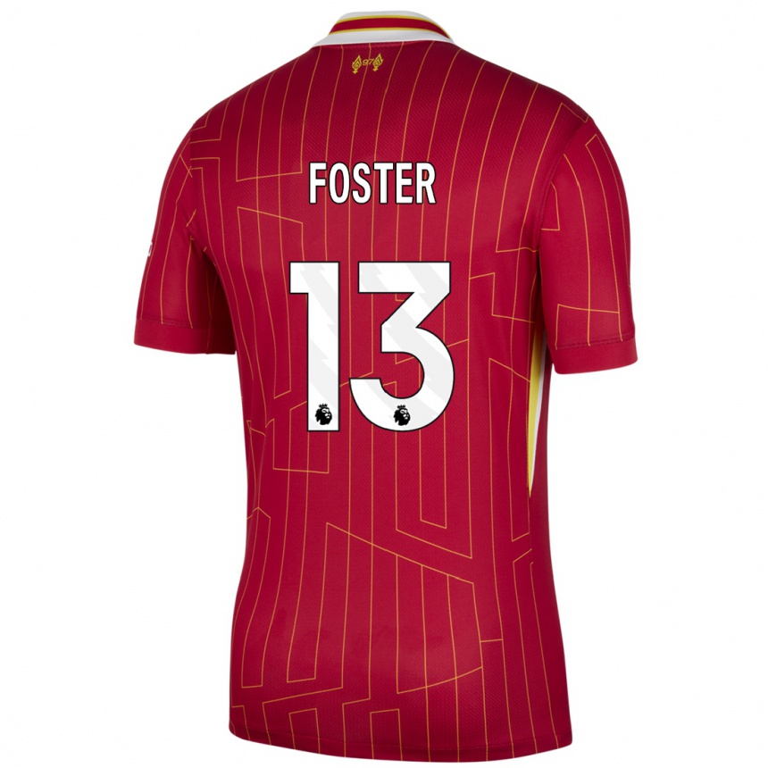 Niño Fútbol Camiseta Rylee Foster #13 Rojo Amarillo Blanco 1ª Equipación 2024/25