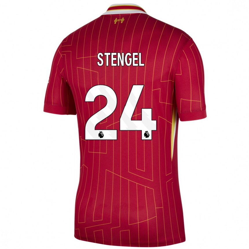 Niño Fútbol Camiseta Katie Stengel #24 Rojo Amarillo Blanco 1ª Equipación 2024/25