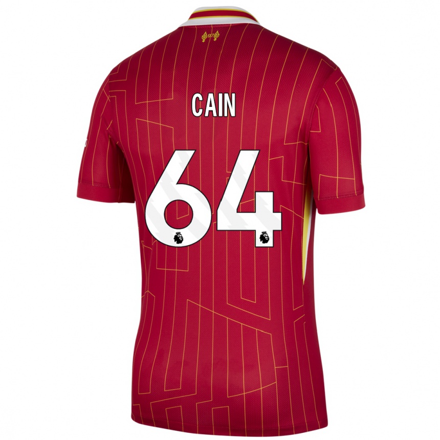 Niño Fútbol Camiseta Jake Cain #64 Rojo Amarillo Blanco 1ª Equipación 2024/25