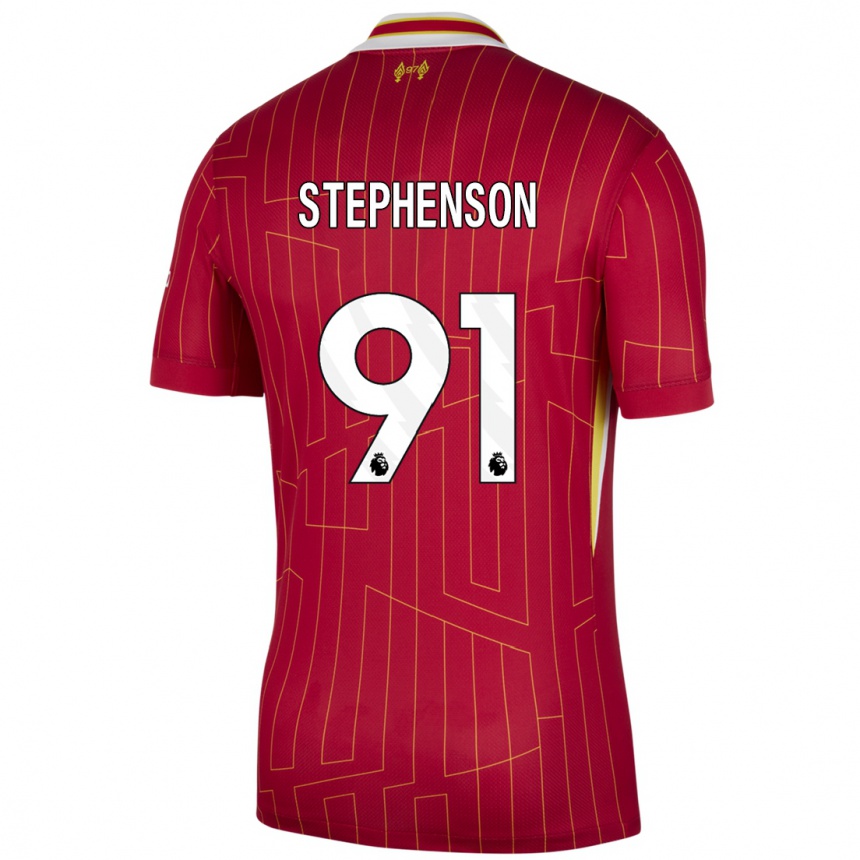 Niño Fútbol Camiseta Luca Stephenson #91 Rojo Amarillo Blanco 1ª Equipación 2024/25