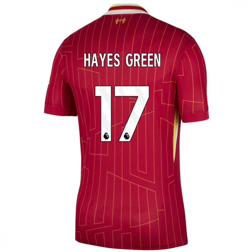 Niño Fútbol Camiseta Charlie Hayes-Green #17 Rojo Amarillo Blanco 1ª Equipación 2024/25