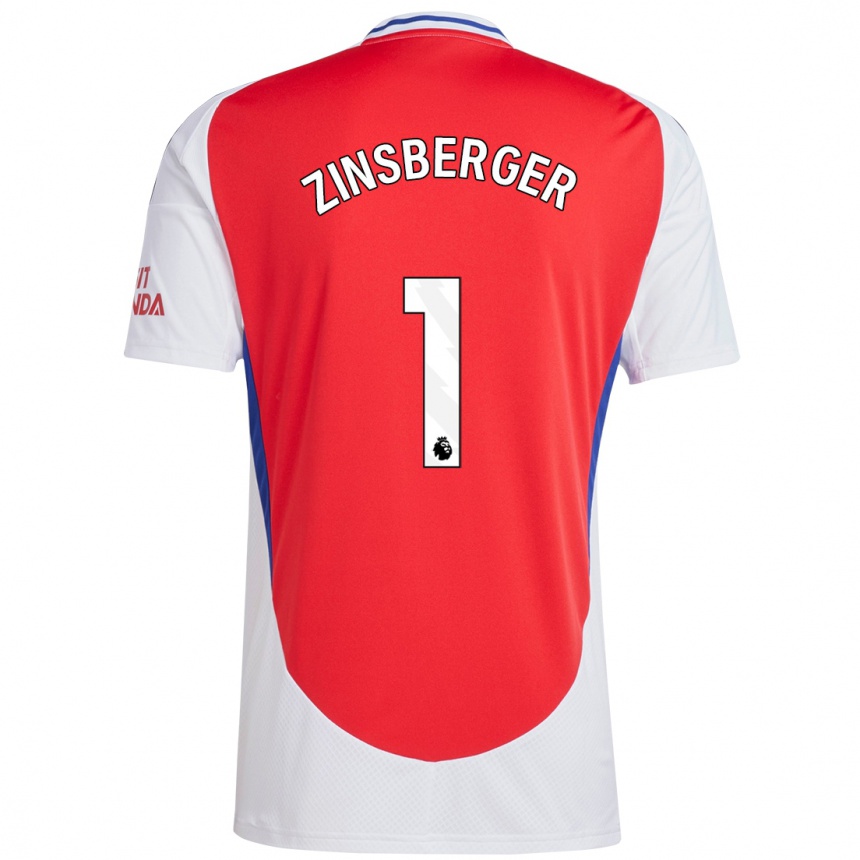 Niño Fútbol Camiseta Manuela Zinsberger #1 Rojo Blanco 1ª Equipación 2024/25