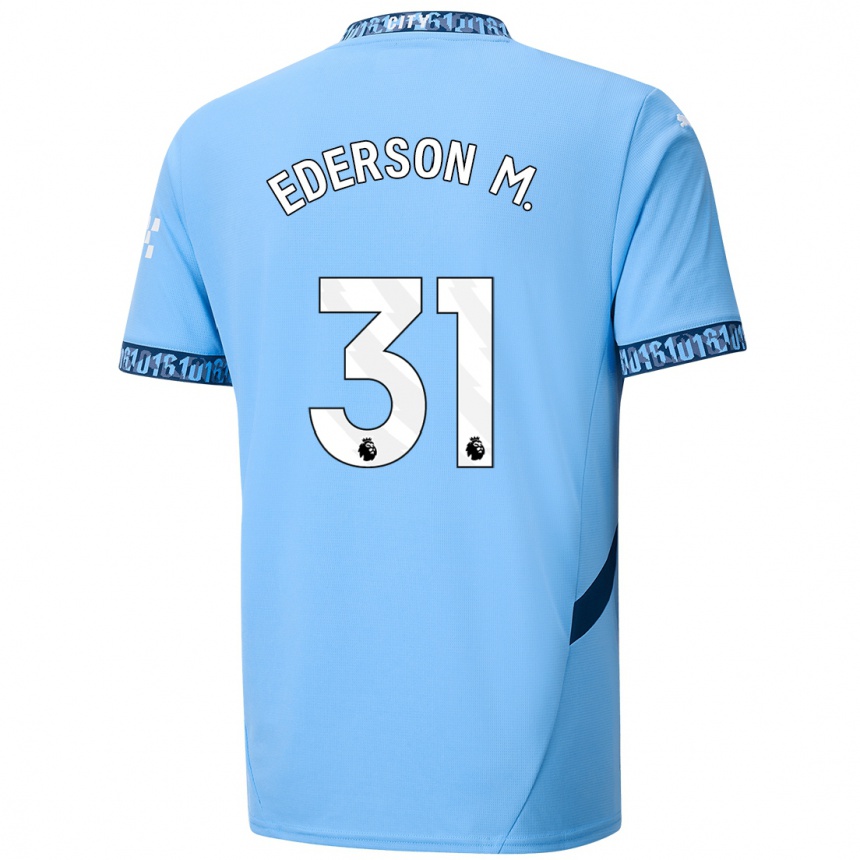 Niño Fútbol Camiseta Ederson Moraes #31 Azul Marino 1ª Equipación 2024/25