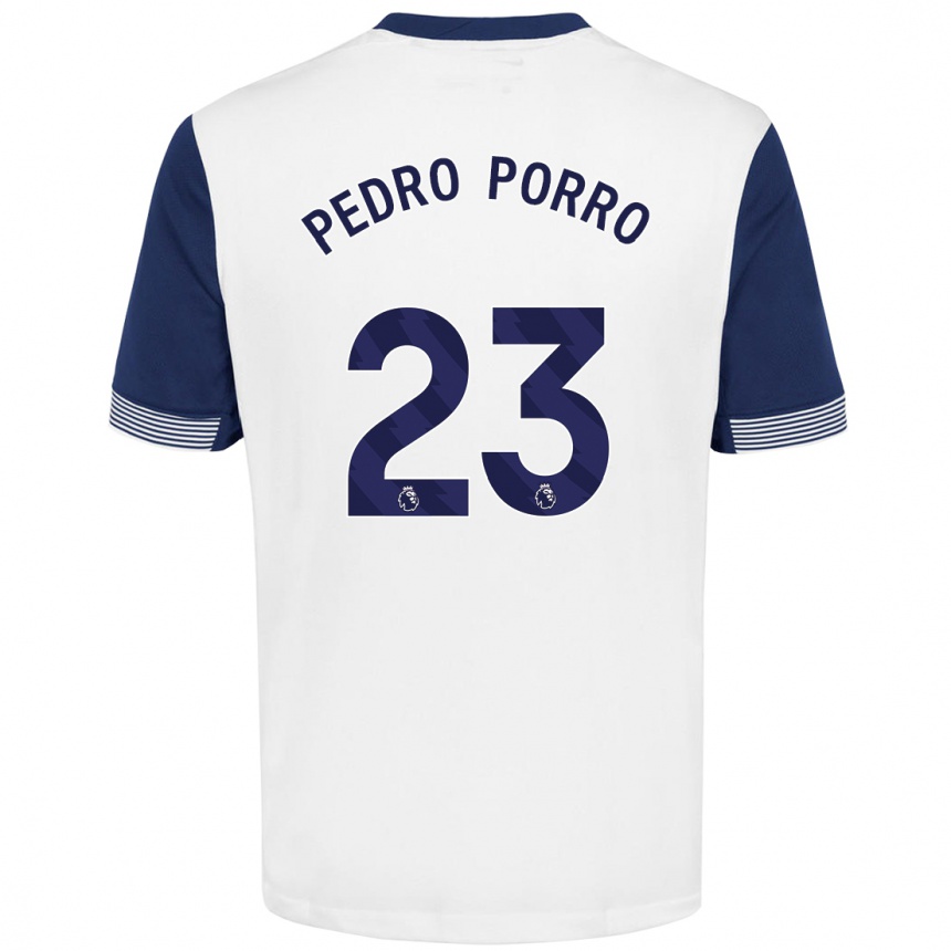 Niño Fútbol Camiseta Pedro Porro #23 Blanco Azul 1ª Equipación 2024/25