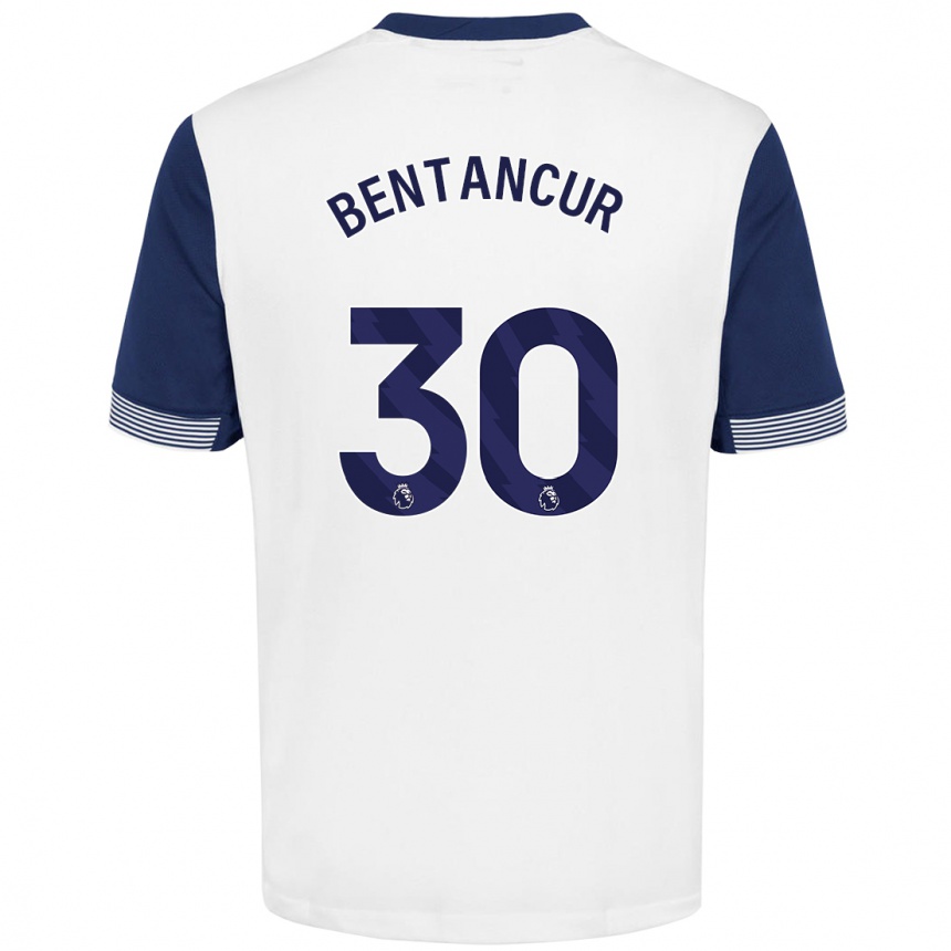 Niño Fútbol Camiseta Rodrigo Bentancur #30 Blanco Azul 1ª Equipación 2024/25