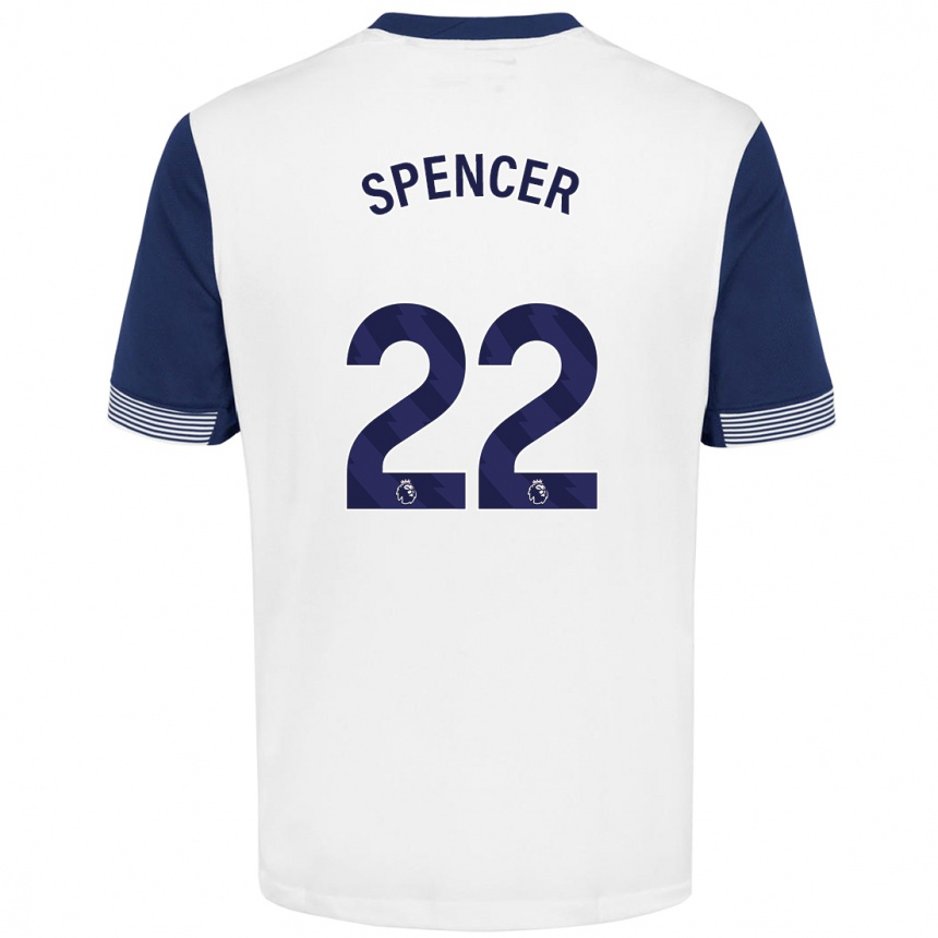 Niño Fútbol Camiseta Rebecca Spencer #22 Blanco Azul 1ª Equipación 2024/25