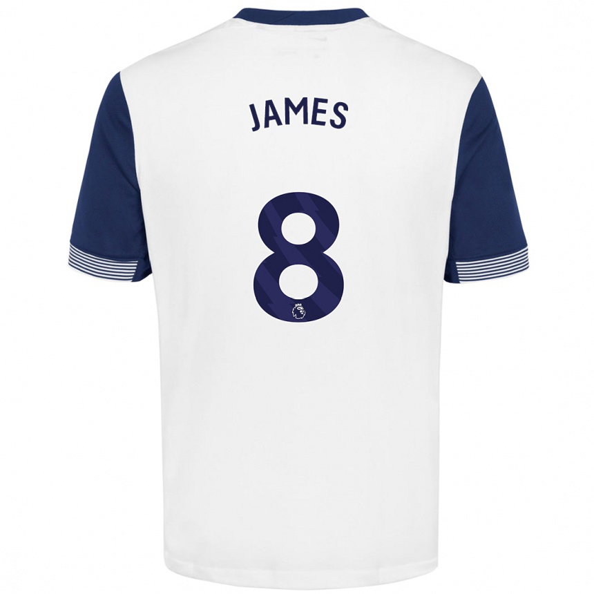 Niño Fútbol Camiseta Angharad James #8 Blanco Azul 1ª Equipación 2024/25