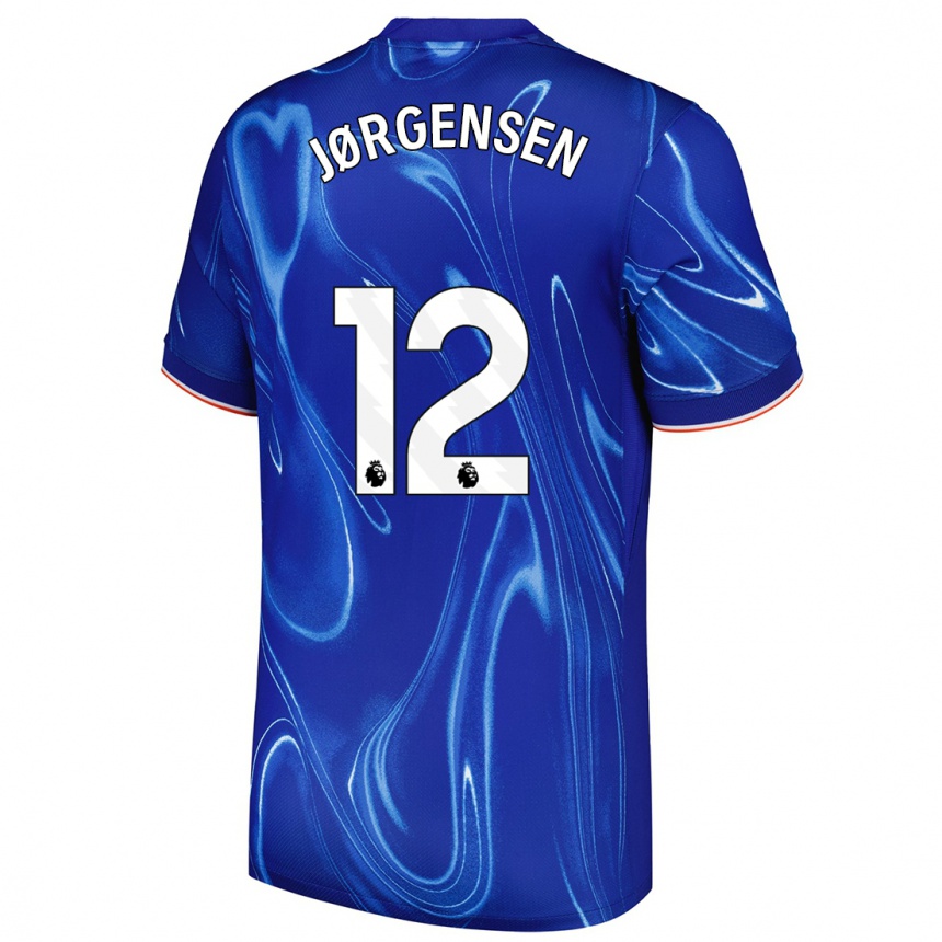 Niño Fútbol Camiseta Filip Jørgensen #12 Azul Blanco 1ª Equipación 2024/25