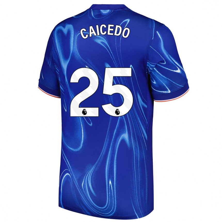 Niño Fútbol Camiseta Moisés Caicedo #25 Azul Blanco 1ª Equipación 2024/25