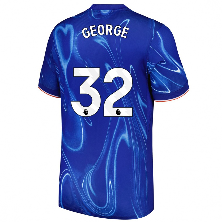 Niño Fútbol Camiseta Tyrique George #32 Azul Blanco 1ª Equipación 2024/25