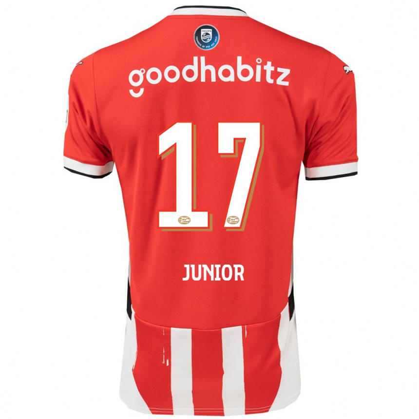 Niño Fútbol Camiseta Mauro Júnior #17 Rojo Blanco 1ª Equipación 2024/25