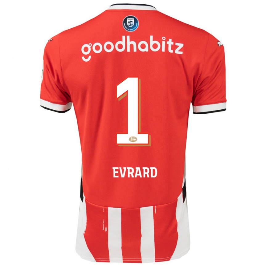 Niño Fútbol Camiseta Nicky Evrard #1 Rojo Blanco 1ª Equipación 2024/25