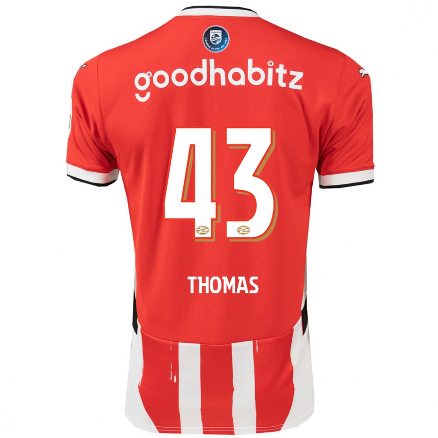 Niño Fútbol Camiseta Kealyn Thomas #43 Rojo Blanco 1ª Equipación 2024/25