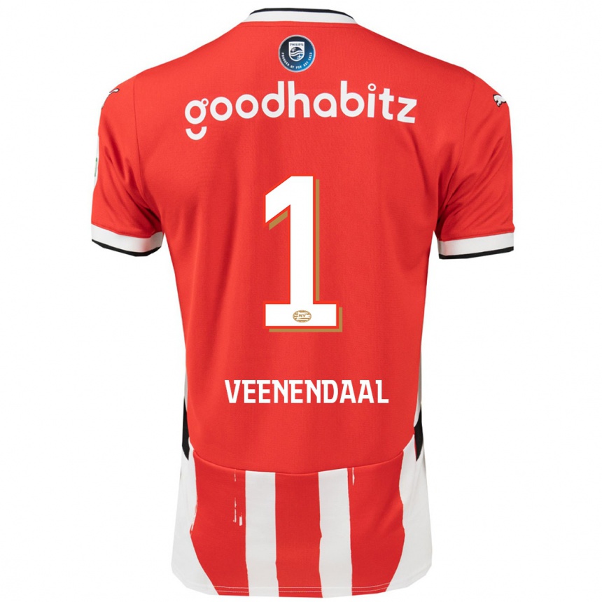 Niño Fútbol Camiseta Sari Van Veenendaal #1 Rojo Blanco 1ª Equipación 2024/25