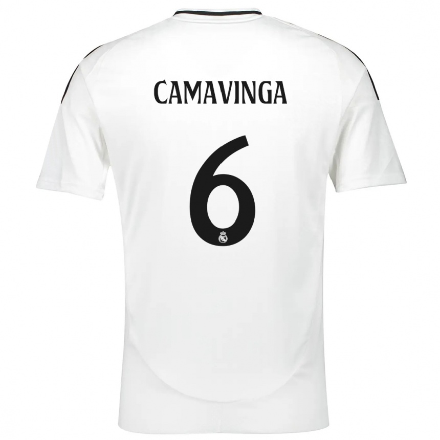 Niño Fútbol Camiseta Eduardo Camavinga #6 Blanco 1ª Equipación 2024/25