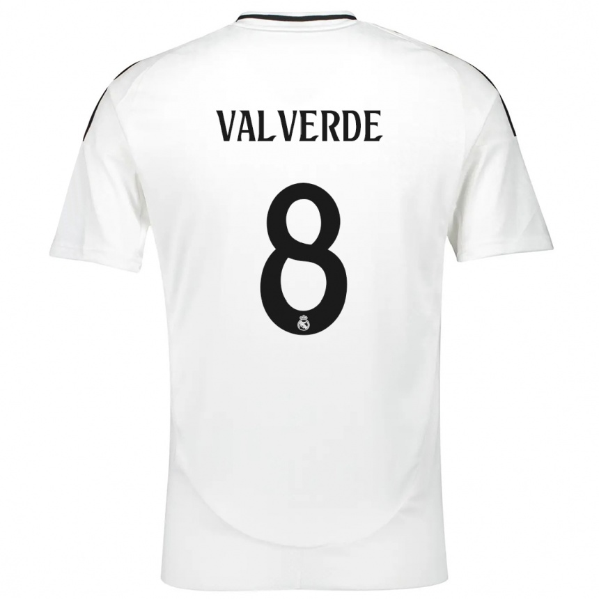 Niño Fútbol Camiseta Federico Valverde #8 Blanco 1ª Equipación 2024/25