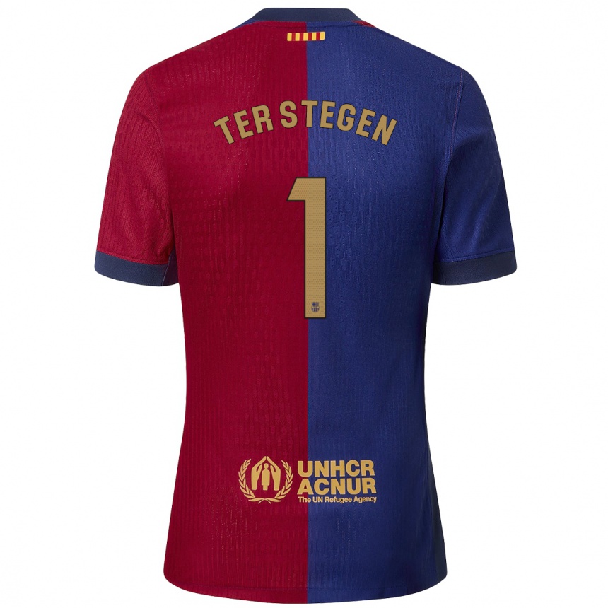 Niño Fútbol Camiseta Marc-Andre Ter Stegen #1 Azul Rojo 1ª Equipación 2024/25