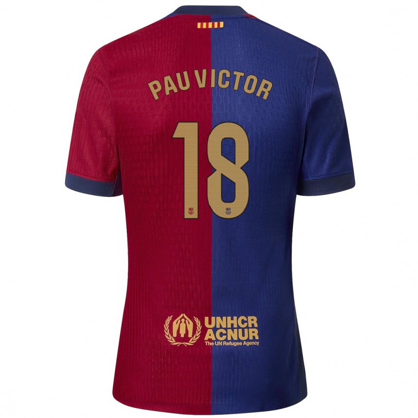 Niño Fútbol Camiseta Pau Víctor #18 Azul Rojo 1ª Equipación 2024/25