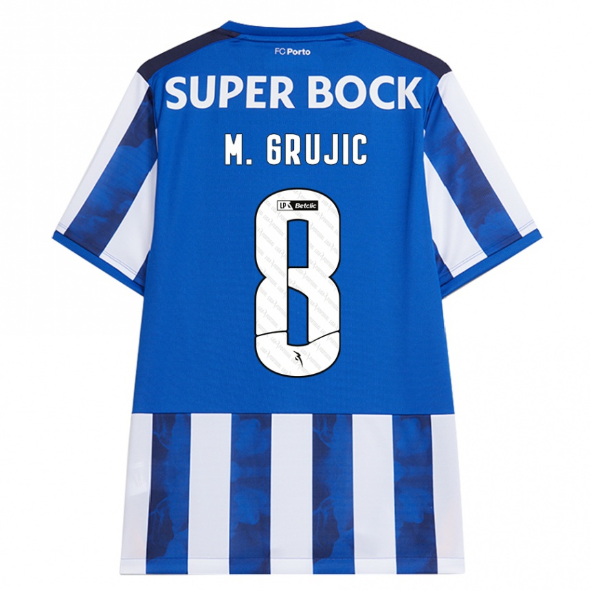 Niño Fútbol Camiseta Marko Grujic #8 Azul Blanco 1ª Equipación 2024/25