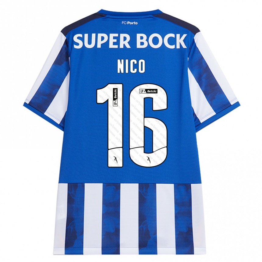 Niño Fútbol Camiseta Nico Gonzalez #16 Azul Blanco 1ª Equipación 2024/25