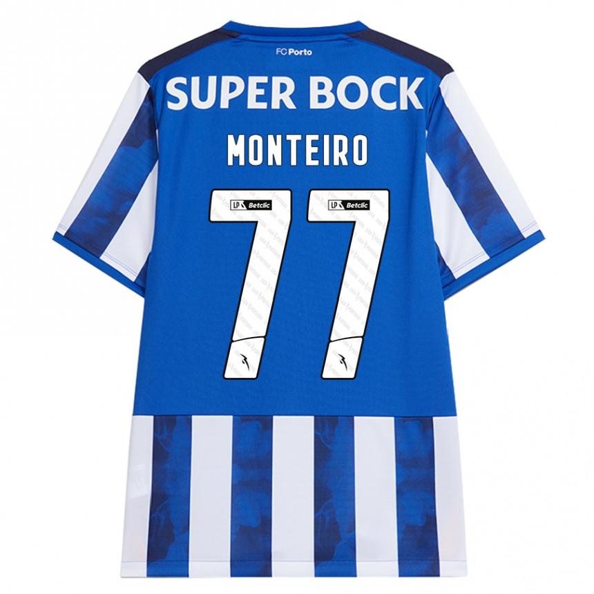 Niño Fútbol Camiseta Rui Monteiro #77 Azul Blanco 1ª Equipación 2024/25