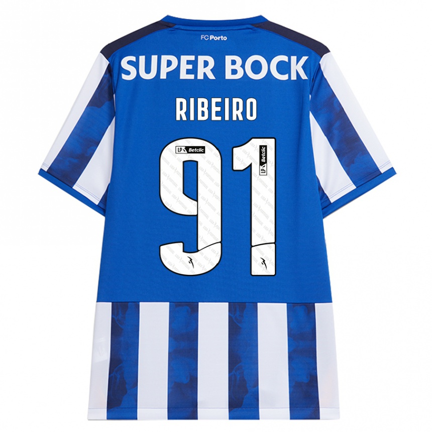 Niño Fútbol Camiseta Gonçalo Ribeiro #91 Azul Blanco 1ª Equipación 2024/25