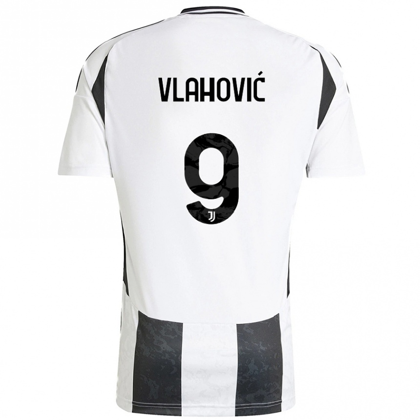 Niño Fútbol Camiseta Dusan Vlahovic #9 Blanco Negro 1ª Equipación 2024/25