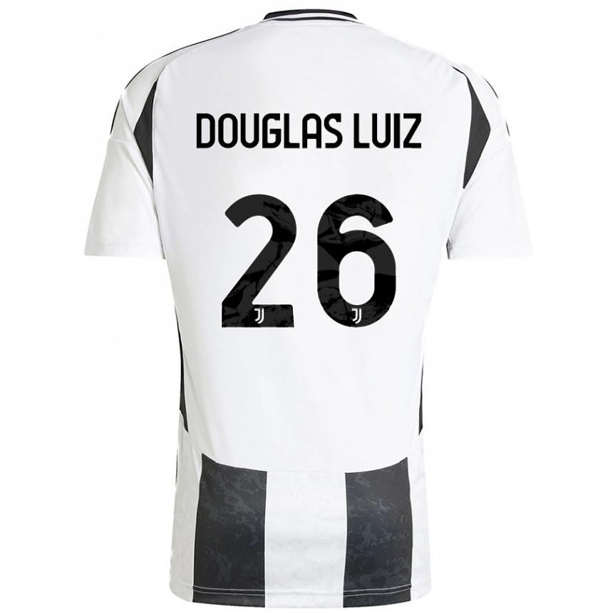 Niño Fútbol Camiseta Douglas Luiz #26 Blanco Negro 1ª Equipación 2024/25