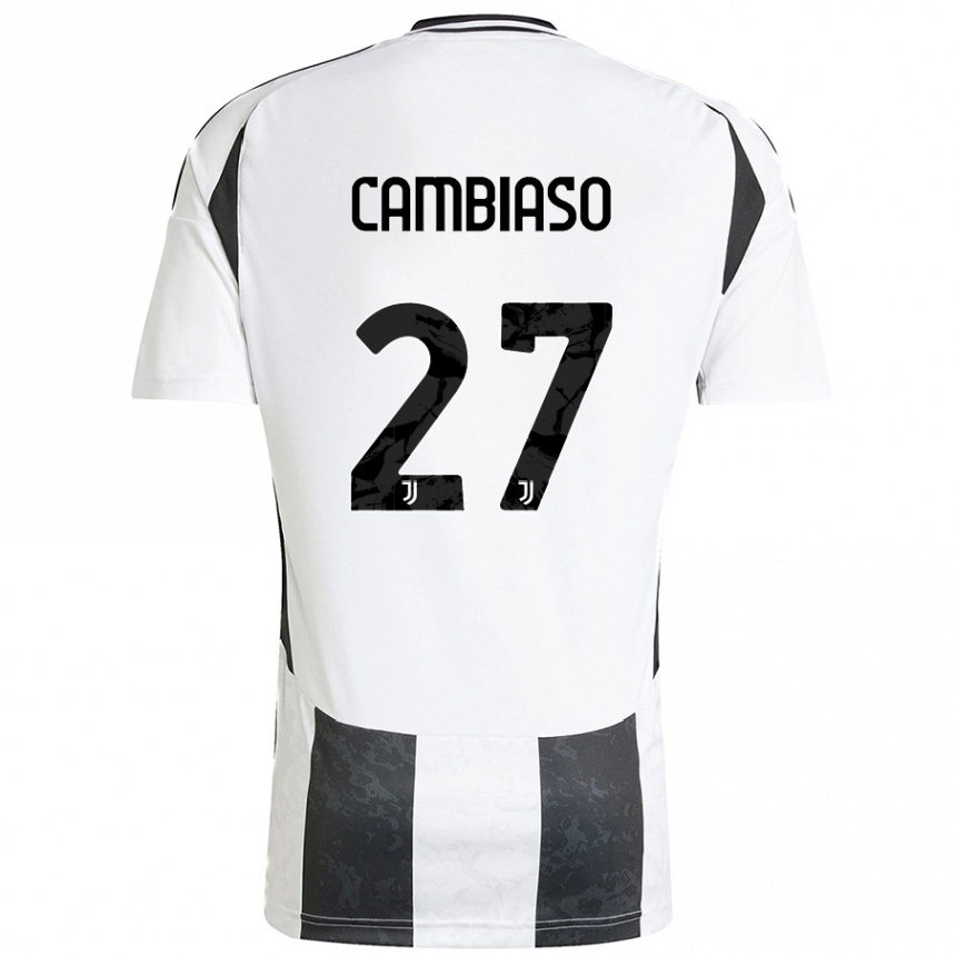 Niño Fútbol Camiseta Andrea Cambiaso #27 Blanco Negro 1ª Equipación 2024/25