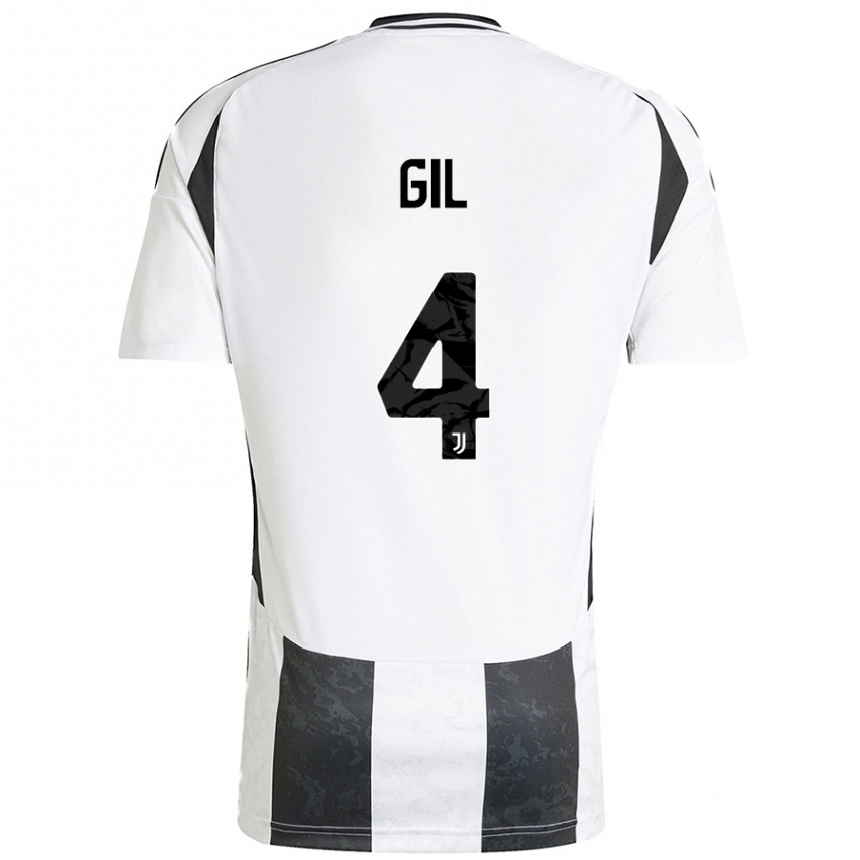 Niño Fútbol Camiseta Javier Gil #4 Blanco Negro 1ª Equipación 2024/25