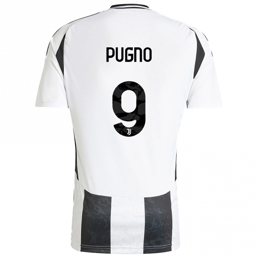 Niño Fútbol Camiseta Diego Pugno #9 Blanco Negro 1ª Equipación 2024/25