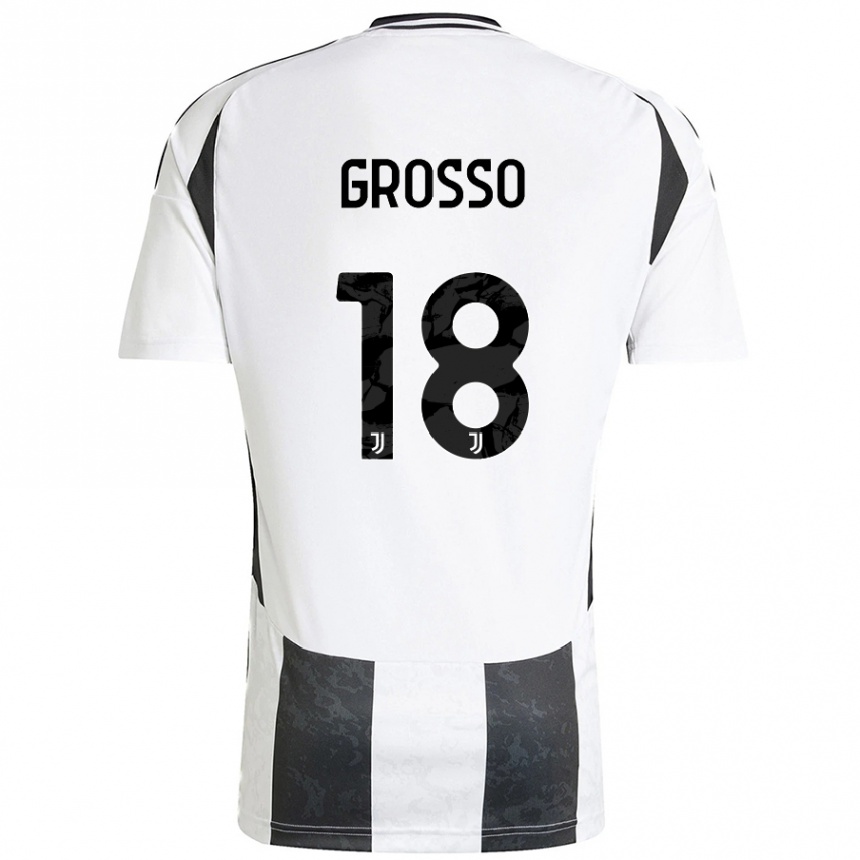 Niño Fútbol Camiseta Filippo Grosso #18 Blanco Negro 1ª Equipación 2024/25