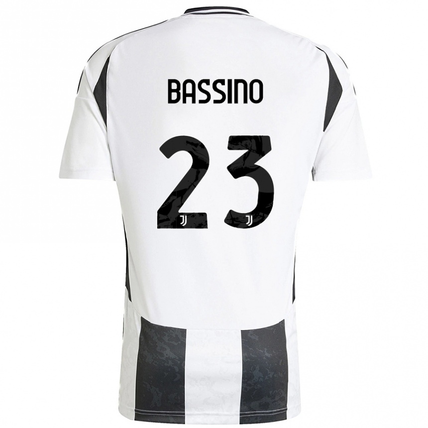 Niño Fútbol Camiseta Alessandro Bassino #23 Blanco Negro 1ª Equipación 2024/25