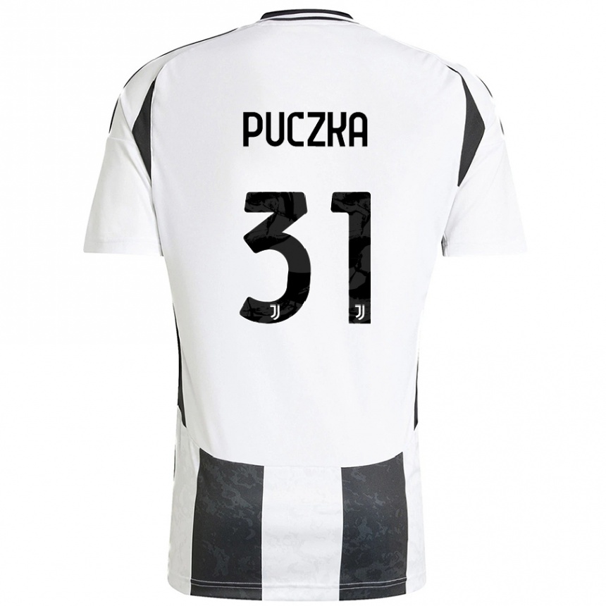 Niño Fútbol Camiseta David Puczka #31 Blanco Negro 1ª Equipación 2024/25