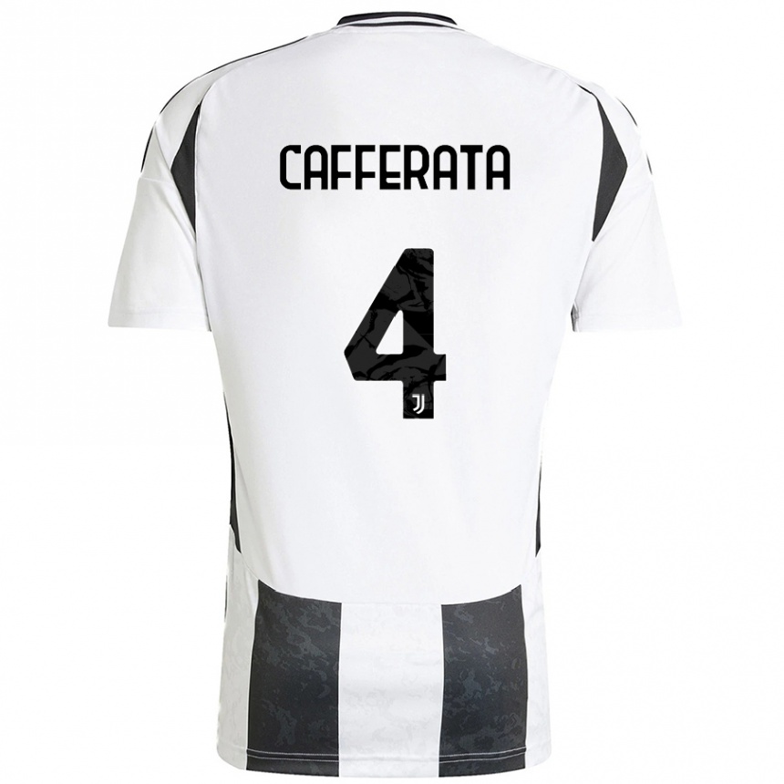 Niño Fútbol Camiseta Federica Cafferata #4 Blanco Negro 1ª Equipación 2024/25