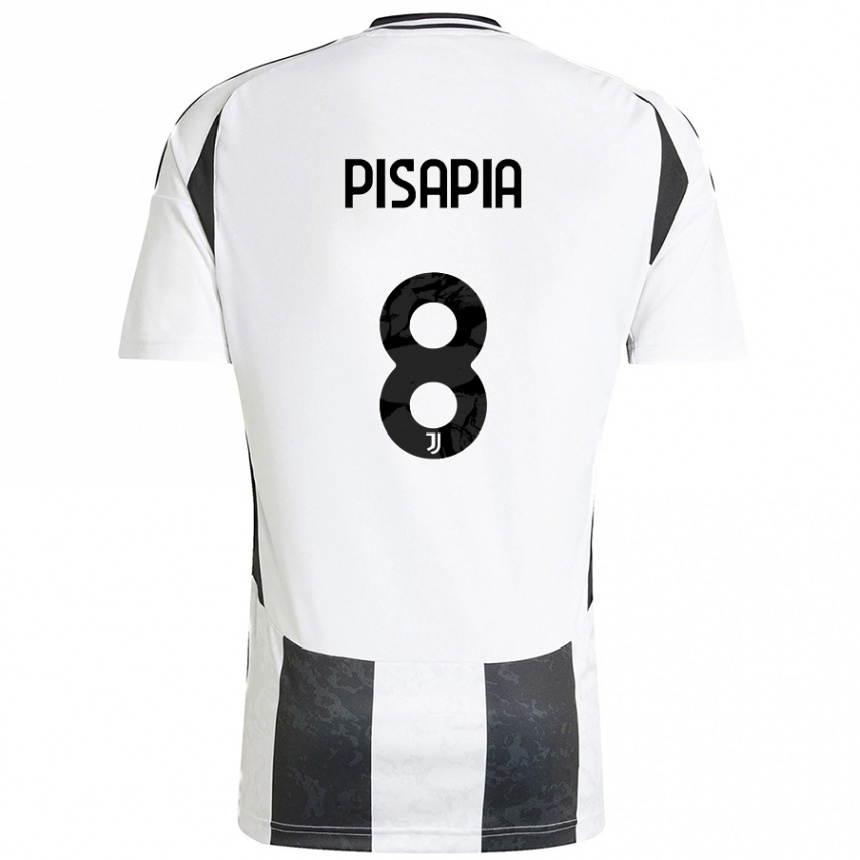 Niño Fútbol Camiseta Luciano Pisapia #8 Blanco Negro 1ª Equipación 2024/25