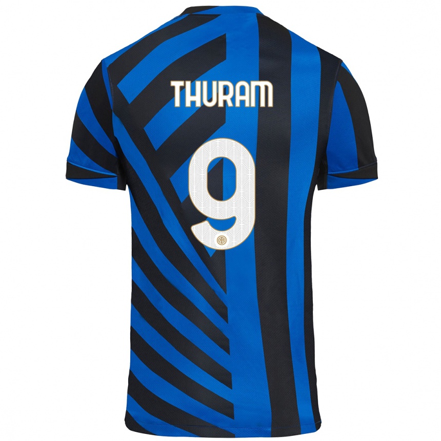 Niño Fútbol Camiseta Marcus Thuram #9 Azul Negro 1ª Equipación 2024/25