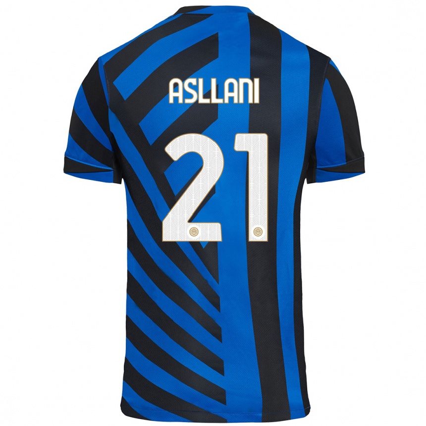 Niño Fútbol Camiseta Kristjan Asllani #21 Azul Negro 1ª Equipación 2024/25