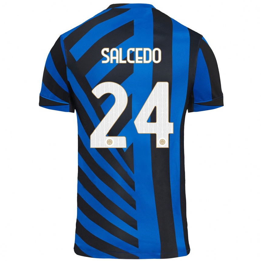 Niño Fútbol Camiseta Eddie Salcedo #24 Azul Negro 1ª Equipación 2024/25