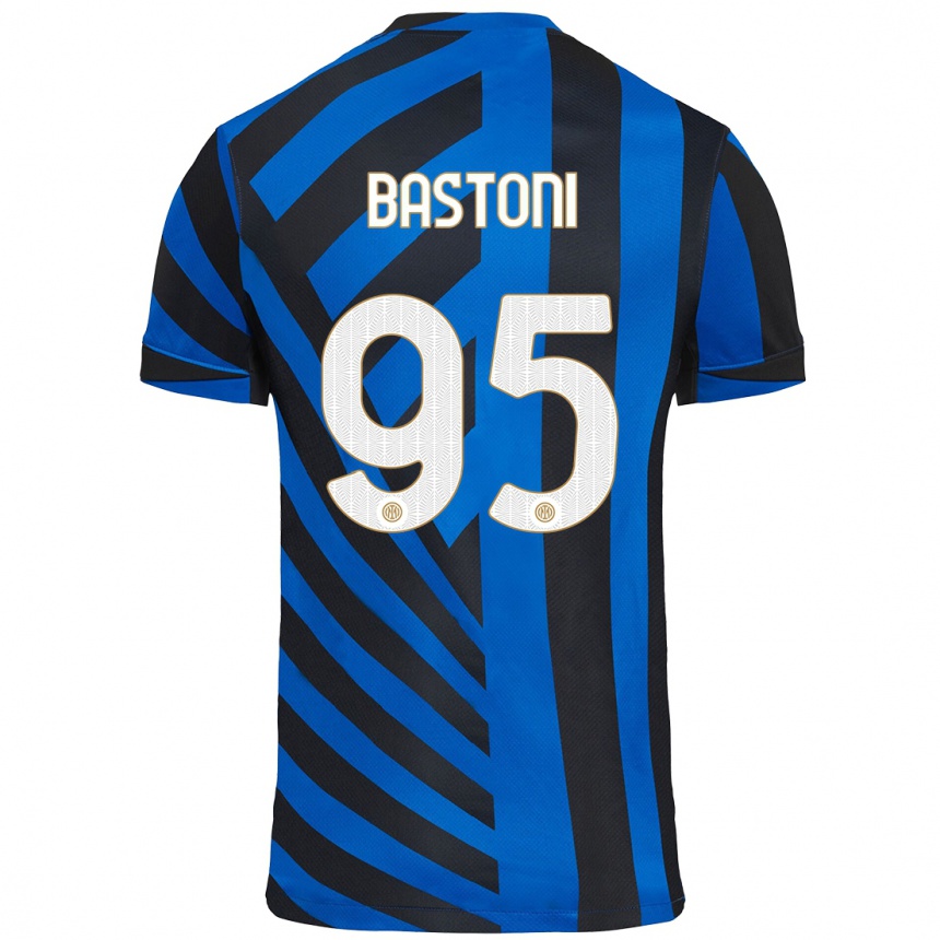 Niño Fútbol Camiseta Alessandro Bastoni #95 Azul Negro 1ª Equipación 2024/25