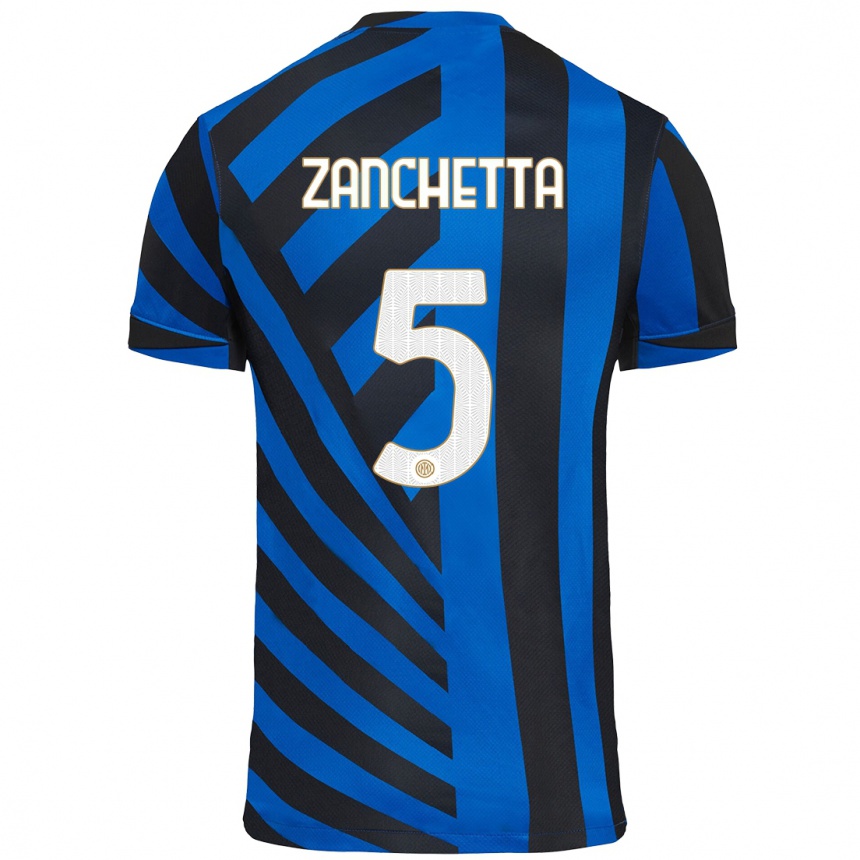 Niño Fútbol Camiseta Mattia Zanchetta #5 Azul Negro 1ª Equipación 2024/25