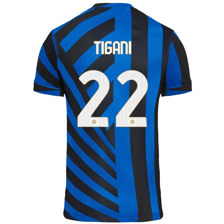 Niño Fútbol Camiseta Edoardo Tigani #22 Azul Negro 1ª Equipación 2024/25