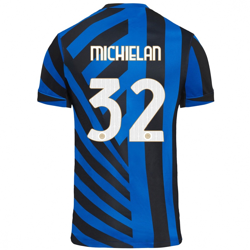 Niño Fútbol Camiseta Mattia Michielan #32 Azul Negro 1ª Equipación 2024/25