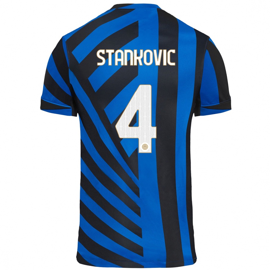 Niño Fútbol Camiseta Aleksandar Stankovic #4 Azul Negro 1ª Equipación 2024/25