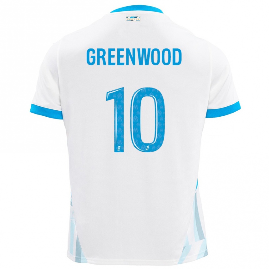 Niño Fútbol Camiseta Mason Greenwood #10 Blanco Azul Cielo 1ª Equipación 2024/25