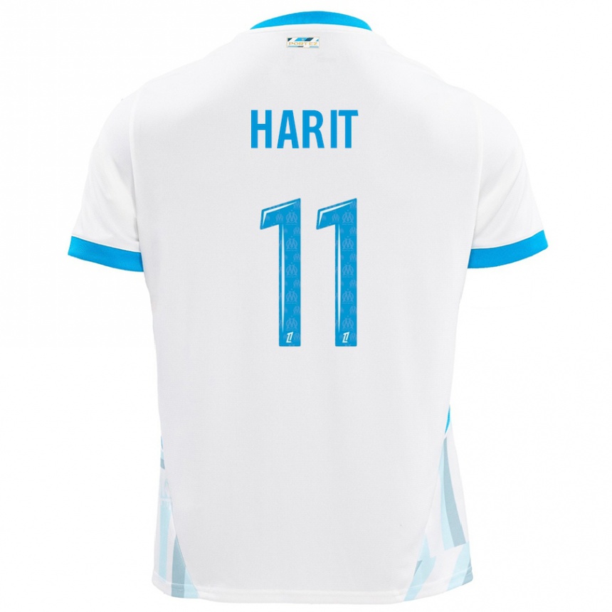 Niño Fútbol Camiseta Amine Harit #11 Blanco Azul Cielo 1ª Equipación 2024/25